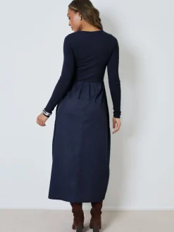 Threadbare 2-in-1 Jersey Poplin Mix Button Down Dress Blue Discount