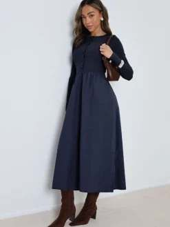 Threadbare 2-in-1 Jersey Poplin Mix Button Down Dress Blue Discount