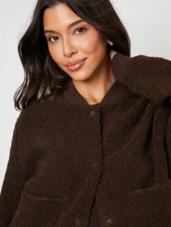 Threadbare Borg Bomber Jacket Brown Sale