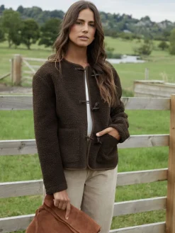 Threadbare Borg Fleece Toggle Jacket Brown Outlet