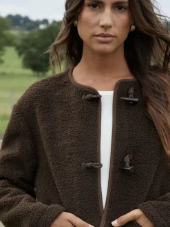 Threadbare Borg Fleece Toggle Jacket Brown Outlet