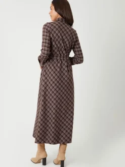 Threadbare Brown Check Belted Midi Shirt Dress Discount