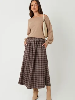 Threadbare Brown Check Pull On Midaxi Skirt Best
