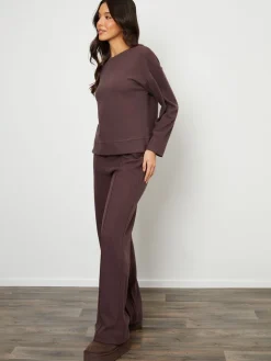 Threadbare Cosy Rib Pull On Wide Leg Joggers Brown Online