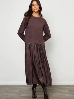 Threadbare Brown 2-In-1 Relaxed Ribbed Sweatshirt Midi Dress Best