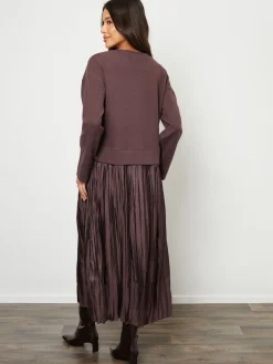 Threadbare Brown 2-In-1 Relaxed Ribbed Sweatshirt Midi Dress Best