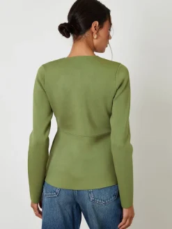 Threadbare Cinched Knitted Button Up Cardigan Green Sale