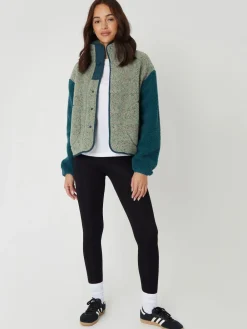 Threadbare Colourblock Snap Borg Fleece Green Online