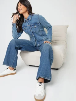 Threadbare Baggy Wide Leg Jeans Mid Blue