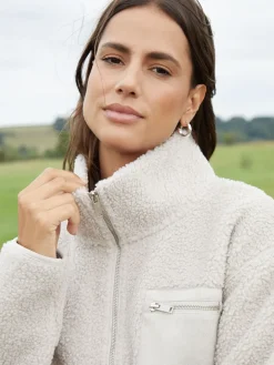 Threadbare Mushroom Half Zip Borg Fleece Clearance