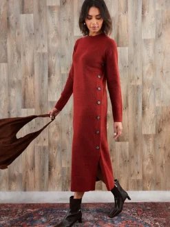 Threadbare Knitted Side Button Detail Maxi Dress Orange Hot