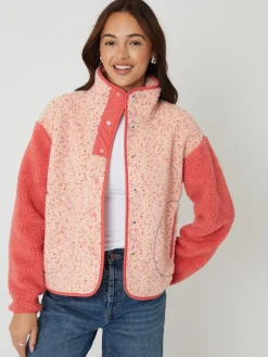 Threadbare Colourblock Snap Borg Fleece Pink Sale