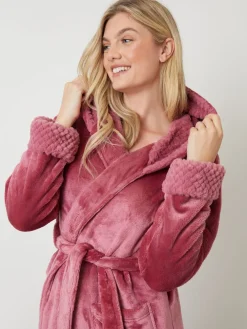 Threadbare Cosy Faux Fur Trim Dressing Gown Pink