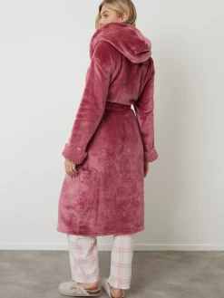 Threadbare Cosy Faux Fur Trim Dressing Gown Pink