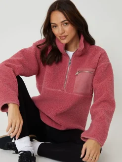 Threadbare Pink Half Zip Borg Fleece Online