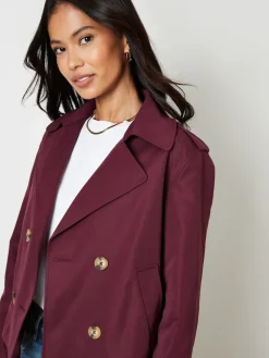 Threadbare Double Breasted Cropped Trench Jacket Red Online