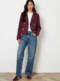 Threadbare Double Breasted Cropped Trench Jacket Red Online