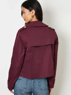 Threadbare Double Breasted Cropped Trench Jacket Red Online