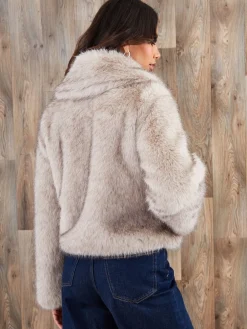 Threadbare Faux Fur Zip Through Coat Tan Brown Outlet