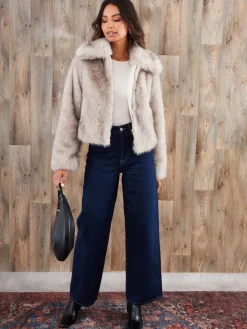 Threadbare Faux Fur Zip Through Coat Tan Brown Outlet