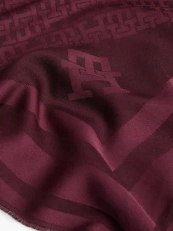 Tommy Hilfiger Monogram Scarf With Wool Red New