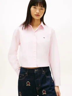 Tommy Jeans Pink Relaxed Fit Cropped Poplin Shirt Hot