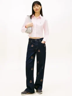 Tommy Jeans Pink Relaxed Fit Cropped Poplin Shirt Hot