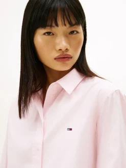 Tommy Jeans Pink Relaxed Fit Cropped Poplin Shirt Hot