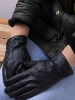 Totes 3 Point Smartouch Winter Leather Gloves Black Clearance