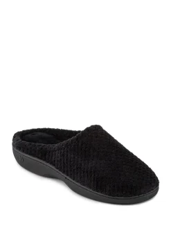 Totes Black Isotoner Popcorn Terry Mules Slippers New