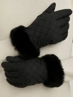 Totes Black SmarTouch Water Repellent Padded Gloves With Fur Cuff Best