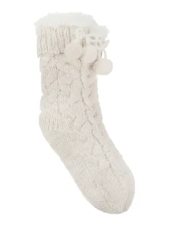 Totes Cream Toasties Ladies Luxury Chunky Knit Slipper Socks Sale