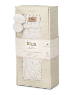 Totes Cream Toasties Ladies Luxury Chunky Knit Slipper Socks Sale