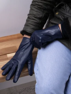 Totes 3 Point Smartouch Winter Leather Gloves Navy Clearance