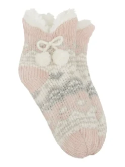 Totes Pink Toasties Ladies Chenille Crop Knitted Slipper Socks Best