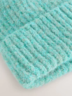 Next Turquoise Blue Ribbed Beanie Containing Wool Hat Clearance