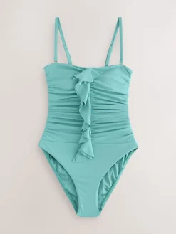 Next Tummy Control Frill Bandeau Swimsuit Turquoise Blue Discount