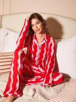 Urban Threads Pink Wavy Stripe Long Pyjamas Set Clearance