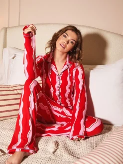Urban Threads Pink Wavy Stripe Long Pyjamas Set Clearance