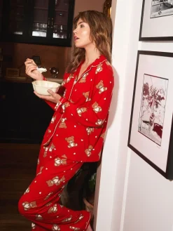Urban Threads Red Teddy Bear Long Pyjamas Set Best