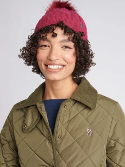U.S. Polo Assn . Twist Cable Fur Bobble Knit Beanie Pink