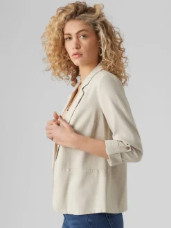 VERO MODA Linen Blend 3/4 Sleeve Jacket Beige Hot