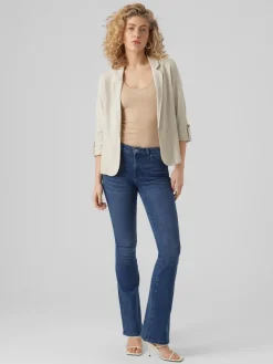 VERO MODA Linen Blend 3/4 Sleeve Jacket Beige Hot