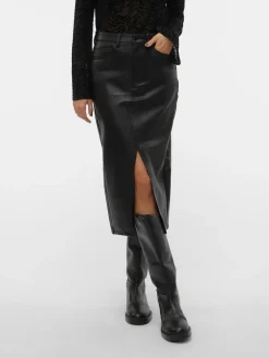 VERO MODA Black Faux Leather Midi Skirt Online