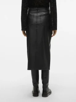 VERO MODA Black Faux Leather Midi Skirt Online