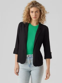 VERO MODA Linen Blend 3/4 Sleeve Jacket Black Clearance