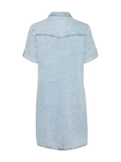 VERO MODA Short Sleeve Button Down Denim Dress Blue Chrome Outlet