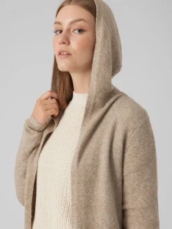 VERO MODA Longline Hooded Knitted Cardigan Natural Sale