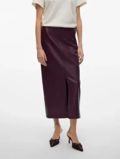 VERO MODA High Waisted Coated Midi Skirt Red Online