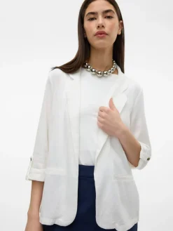 VERO MODA Linen Blend 3/4 Sleeve Jacket White New